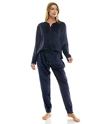 Roudelain Women's 2-Piece Long-Sleeve Henley Neck Top and Joggers Set
