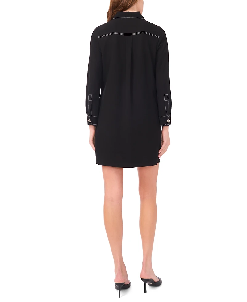 Msk Women's Contrast Stitching & Buttons Long-Sleeve Dress