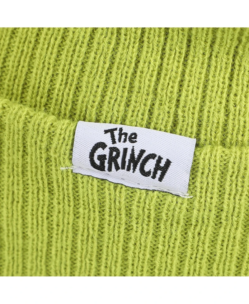 The Grinch Men's Grinch Eyes Embroidery And Faux Hair Acrylic Knit Cuff Beanie