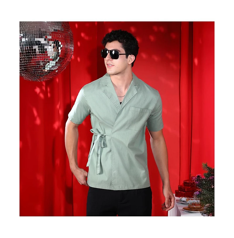 Campus Sutra Men's Sage Green Korean Wrap Shirt
