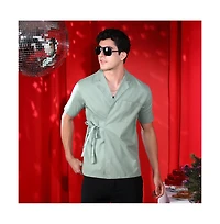 Campus Sutra Men's Sage Green Korean Wrap Shirt