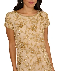 Adrianna Papell Women's Boat-Neck Blouson Beaded Gown