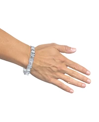 Diamond Round & Baguette Square Link Bracelet (3/4 ct. t.w.) in Sterling Silver