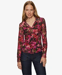 Sanctuary Women's Fitted Mesh Button Down Top