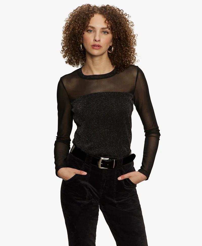 Sanctuary Women's Sparkle Mesh Long-Sleeve Top