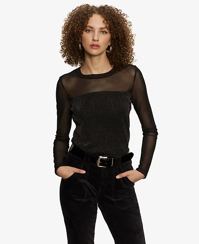 Sanctuary Women's Sparkle Mesh Long-Sleeve Top