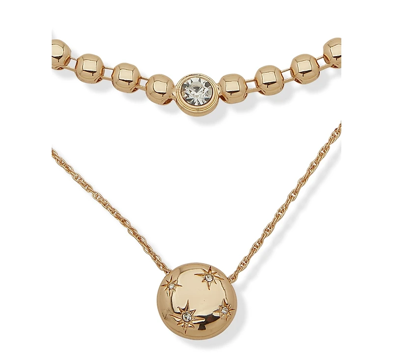 Anne Klein 2 in 1 Glass Bezel Stone Crystal Star Multirow Necklace