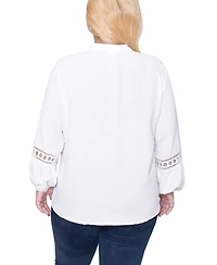 Ny Collection Women's Plus Crochet Trim Long Sleeve Blouse Top
