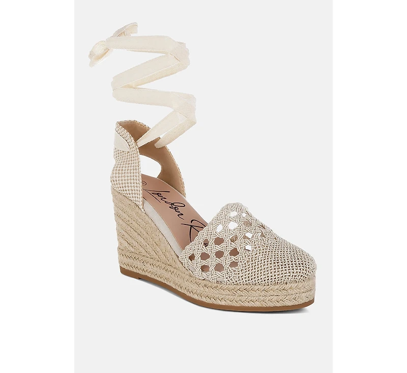 Sea Breeze Woven Lace-Up Espadrille Wedges