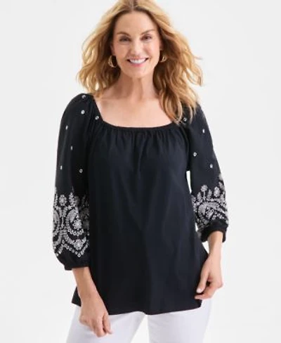 Style Co Womens Square Neck Embroidered Knit Top Macys Exclusive