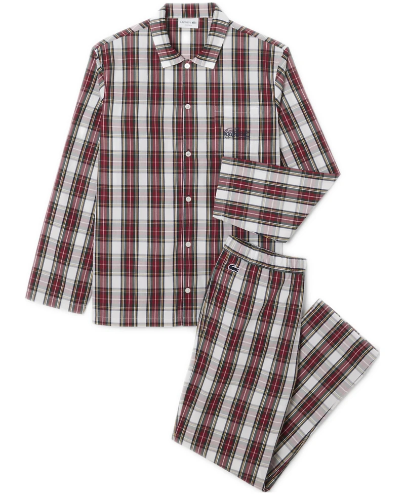 Lacoste Men's Plaid Pattern Pajama Set