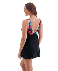 Longitude by Mimi Flamingo Women's Blooming Bouquet Draped Crossover Long Torso Swim Dress