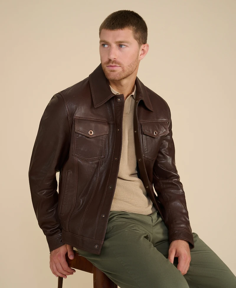 Men's Leather Jacket, Brown, Created for Macy's
