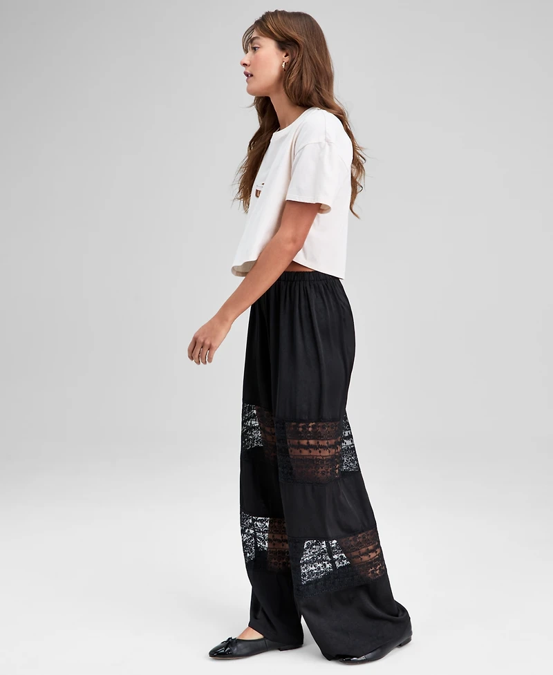 And Now This Women's Pull-On High-Rise Lace-Inset Pants, Macy's Exclusive