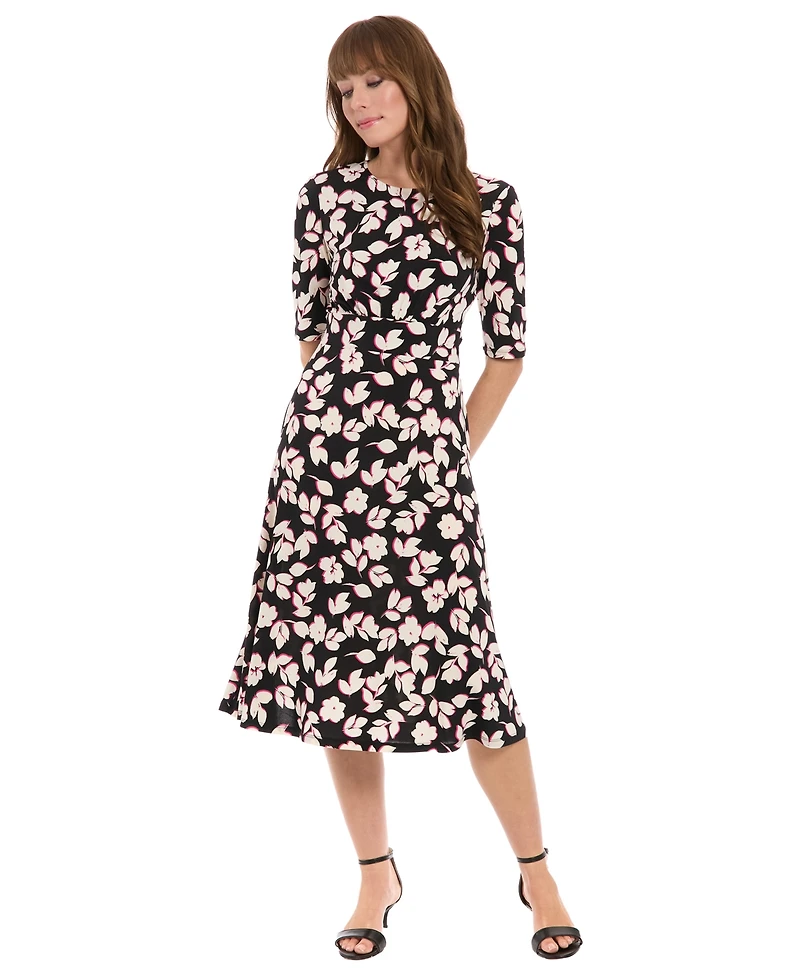 London Times Women's Inset Waist Midi Dress