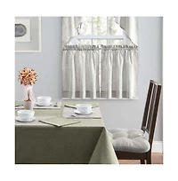 Ellis Curtain Plaza Classic Ticking Stripe Printed on 1.5" Rod Pocket Natural Ground Tailored Swag 56" x 36" Sage
