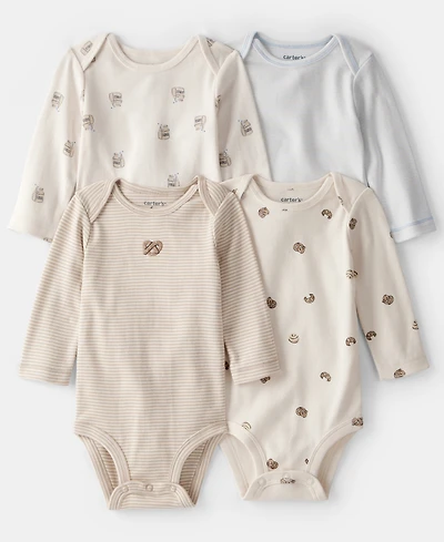 Carter's Baby Boys or Girls 4-Pack Snack Time Long-Sleeve Bodysuits Set