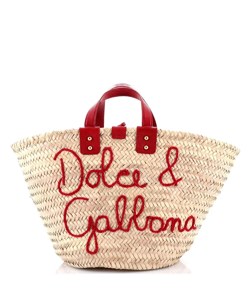 Pre-Owned Dolce & Gabbana Kendra Logo Basket Bag Embroidered Straw