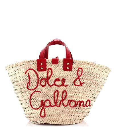 Pre-Owned Dolce & Gabbana Kendra Logo Basket Bag Embroidered Straw
