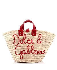 Pre-Owned Dolce & Gabbana Kendra Logo Basket Bag Embroidered Straw