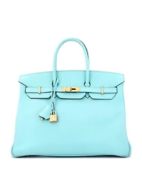 Pre-Owned Hermes Birkin 35 Handbag Blue Epsom with Gold Hardware