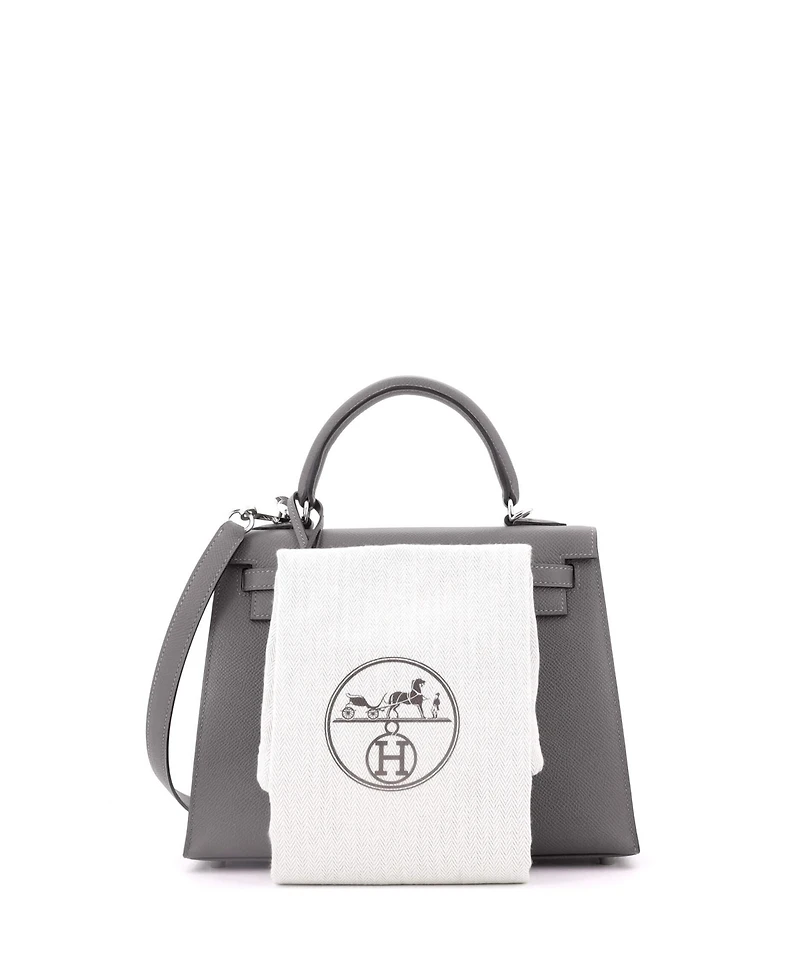 Pre-Owned Hermes Kelly 25 Handbag Grey Epsom with Palladium Hardware