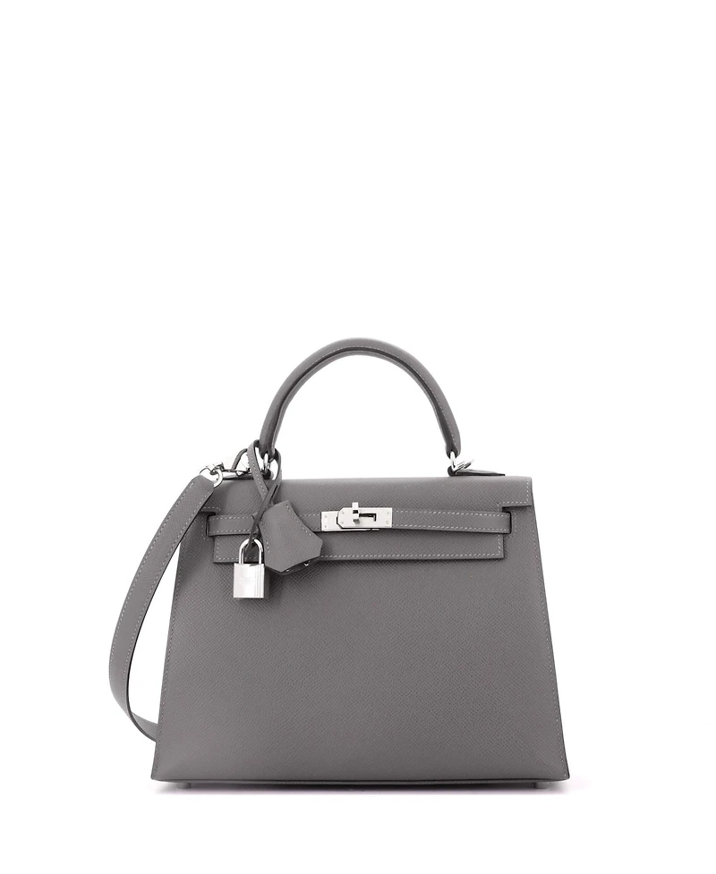 Pre-Owned Hermes Kelly 25 Handbag Grey Epsom with Palladium Hardware