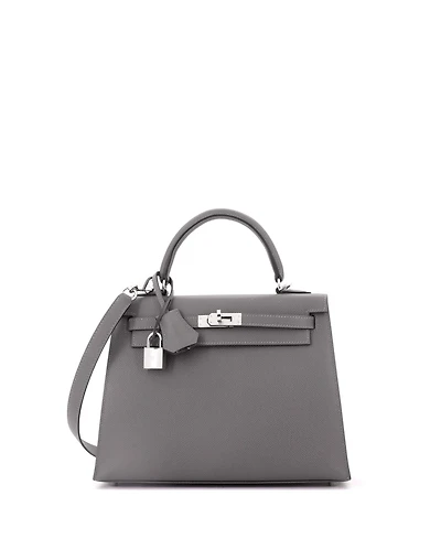 Pre-Owned Hermes Kelly 25 Handbag Grey Epsom with Palladium Hardware