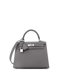 Pre-Owned Hermes Kelly 25 Handbag Grey Epsom with Palladium Hardware