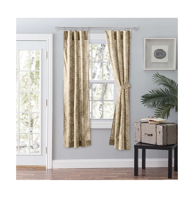 Ellis Curtain Lexington Leaf Pattern on Colored Ground Curtain Pair with Ties 56"x63" Tan