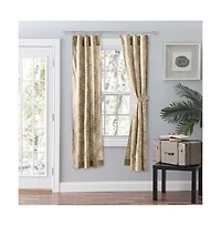 Ellis Curtain Lexington Leaf Pattern on Colored Ground Curtain Pair with Ties 56"x63" Tan