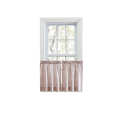 Ellis Curtain Plaza Classic Ticking Stripe Printed on Natural Ground 1.5" Rod Pocket Tailored Tiers 56" x 24" Brick
