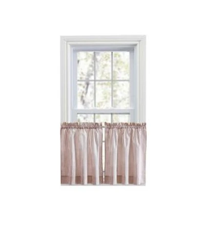 Ellis Curtain Plaza Classic Ticking Stripe Printed On Natural Ground 1.5 X22 Rod Pocket Tailored Tiers 56 X22 X 24 X22 Brick