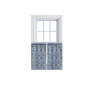 Ellis Athens Printed Tile Design on Navy Ground High Quality Tailored Tiers 1.5" Rod Pocket 50"x24" Navy