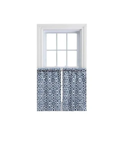 Ellis Athens Printed Tile Design On Navy Ground High Quality Tailored Tiers 1.5 X22 Rod Pocket 50 X22x24 X22 Navy