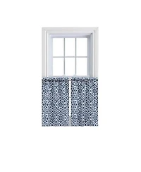 Ellis Athens Printed Tile Design On Navy Ground High Quality Tailored Tiers 1.5 X22 Rod Pocket 50 X22x24 X22 Navy