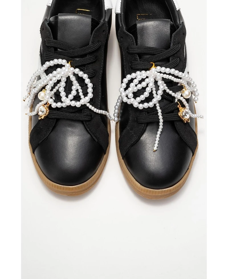 Forever & Always Shoes Taren Leather Pearl Buckle Sneakers (Women)