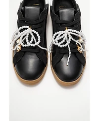 Forever & Always Shoes Taren Leather Pearl Buckle Sneakers (Women)
