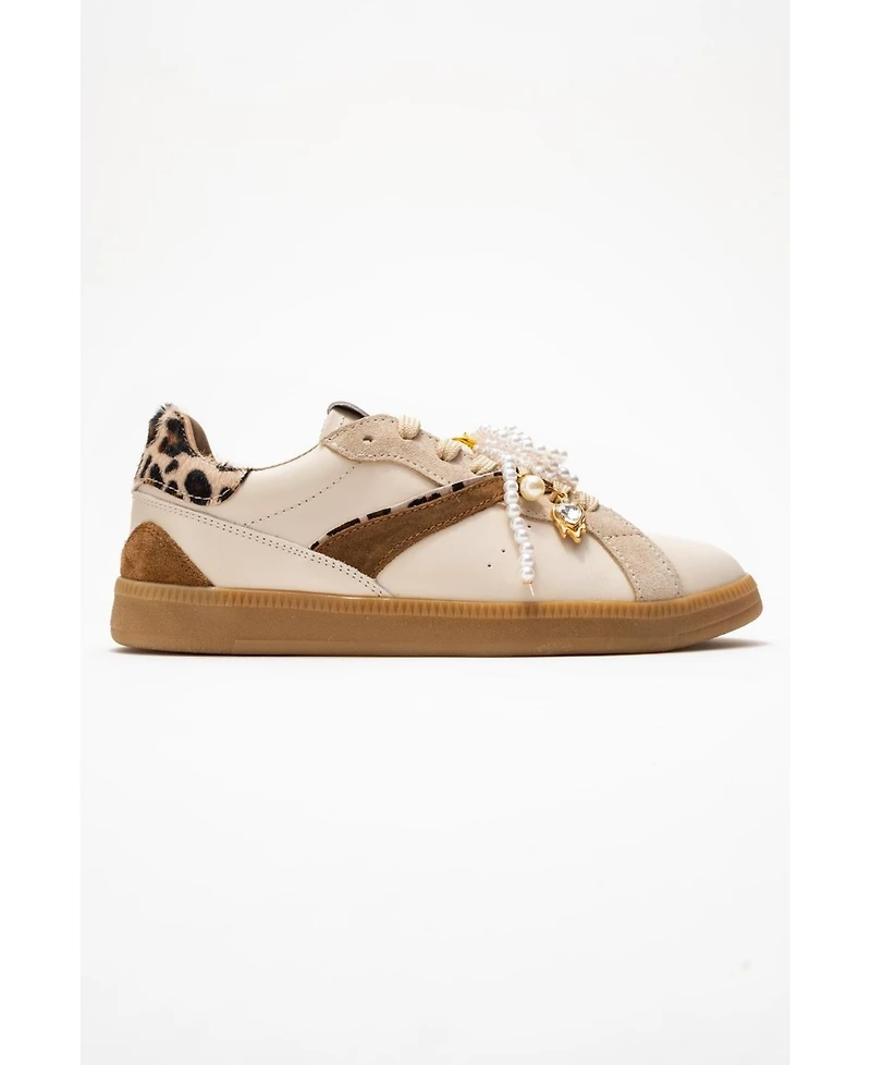Forever & Always Shoes Taren Leather Pearl Buckle Sneakers (Women)