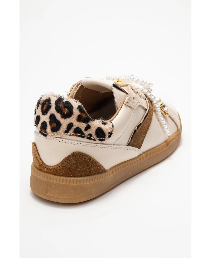 Forever & Always Shoes Taren Leather Pearl Buckle Sneakers (Women)