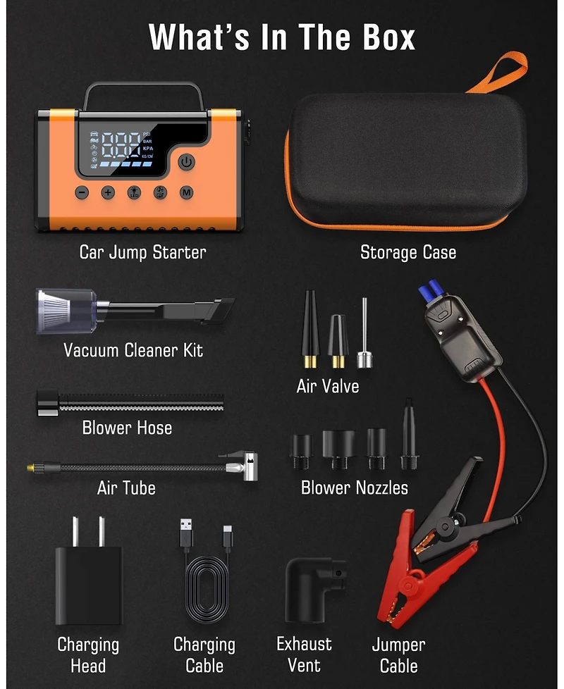 Alpha DigitalCar Jump Start, 150PSI Air and Vacuum: 3000A for 8.0L Gas/6.0L Diesel
