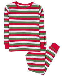 Leveret Toddler Two Piece Cotton Striped Holiday Pajamas