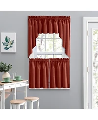 Ellis Lisa Solid Color 1.5" Rod Pocket Poly Cotton Duck Fabric Tailored Tiers 56"x24" Red