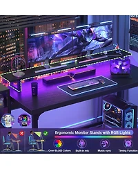 53.2" Computer Desk with Monitor Stand and Power Outlets