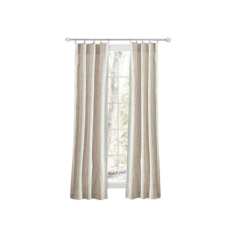 Ellis Curtain Plaza Classic Ticking Stripe Printed 3" Rod Pocket Tailored Panel Pair with Tiebacks 56" x 84" Tan