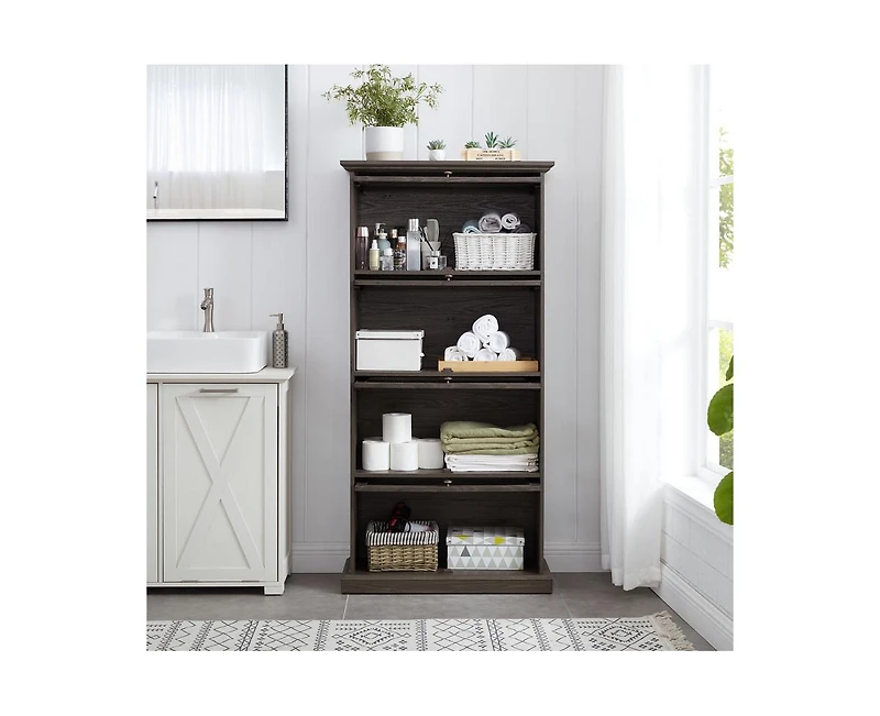 Glass display cabinet 4 Tier Glass Display Cabinet Storage Curio Cabinet with Flip up Glass Doors