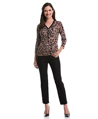 Rafaella Petite Floral Print 3/4 Puff Sleeve V-Neck Top