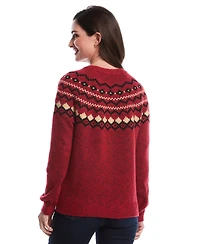 Rafaella Petite Crew Neck Fair Isle Long Sleeve Sweater