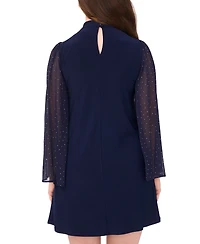 Msk Women's Mock Neck Combo Sleeve Dress