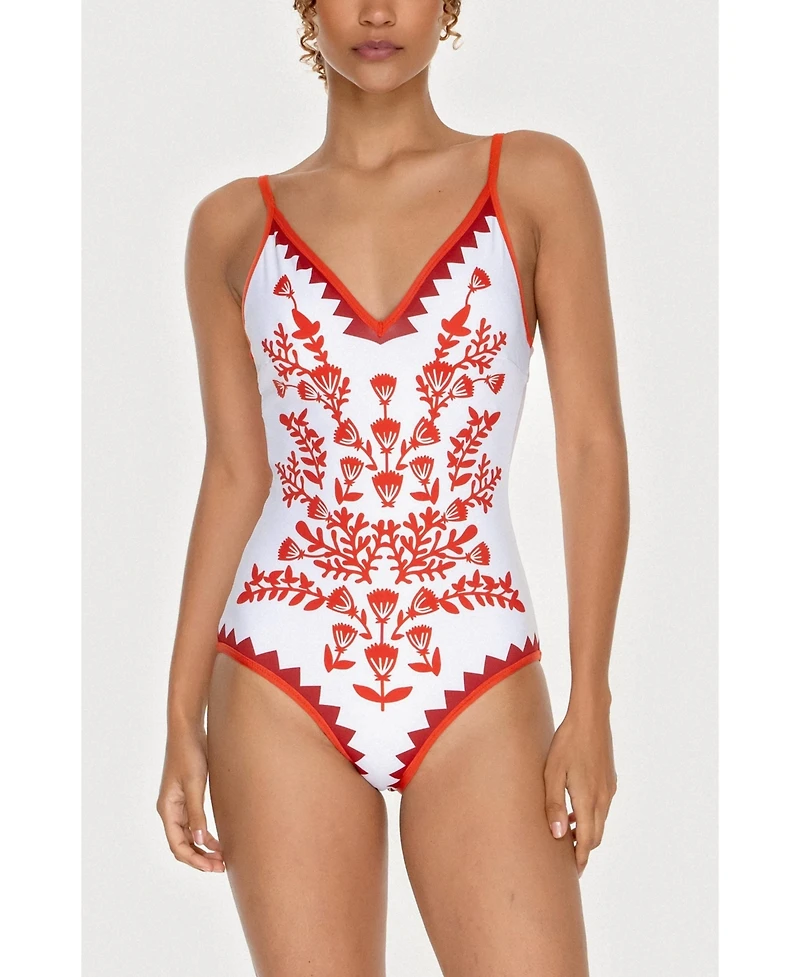 Jessie Zhao New York Women's Red Coral Reversible V-Neck One-Piece Swimsuit